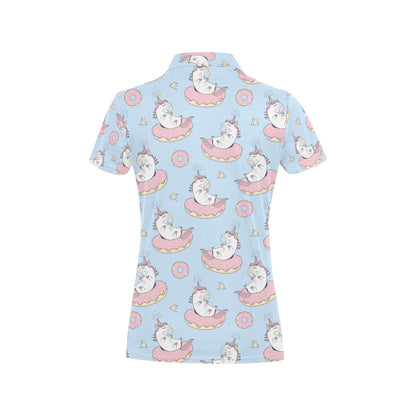 Donut Unicorn Pattern Print Design DN014 Women's Polo Shirt