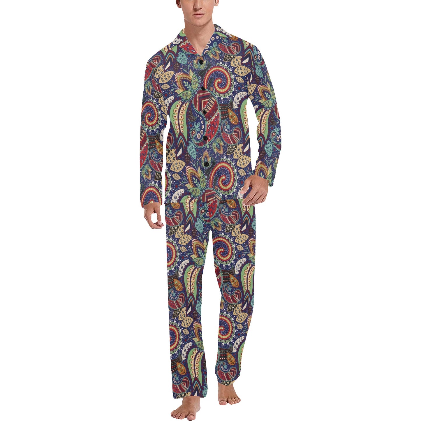 Paisley Boho Pattern Print Design A03 Men's Long Pajama Set
