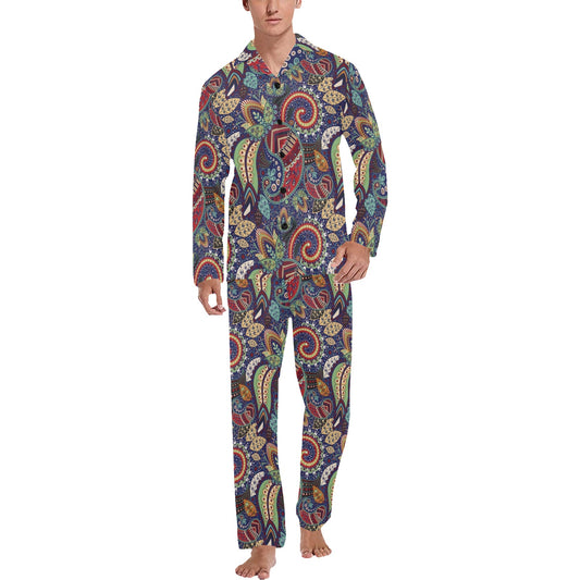 Paisley Boho Pattern Print Design A03 Men's Long Pajama Set