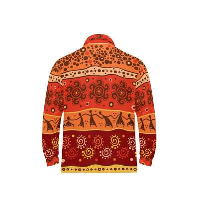 African Pattern Print Design 04 Long Sleeve Polo Shirt For Men's