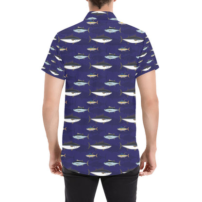 Tuna Fish Print Design LKS304 Men Short Sleeve Button Up Shirt