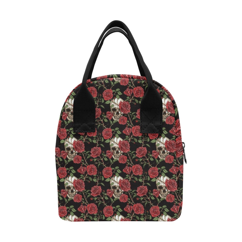 Skull And Roses Print Design LKS303 Insulated Lunch Bag