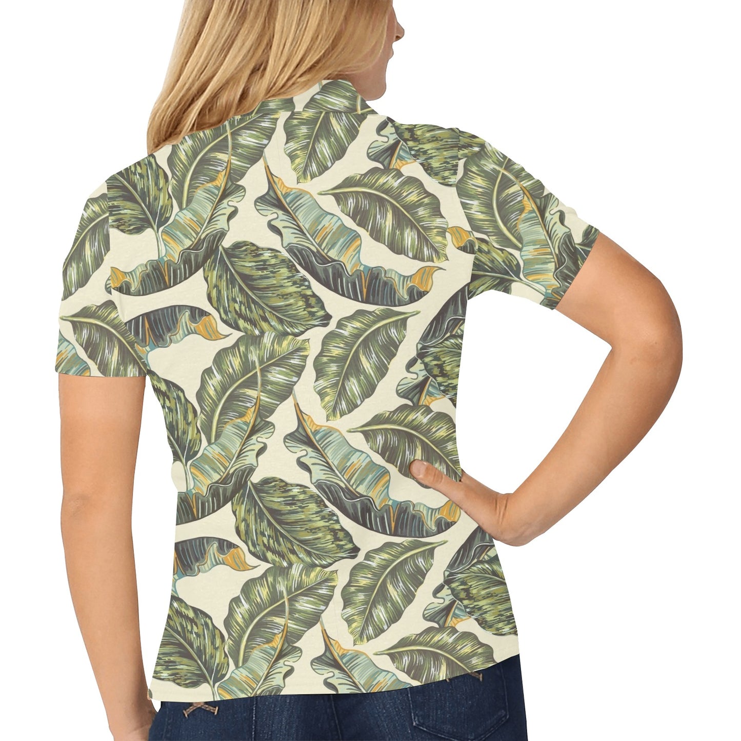 Banana Leaf Pattern Print Design BL08 Women's Polo Shirt