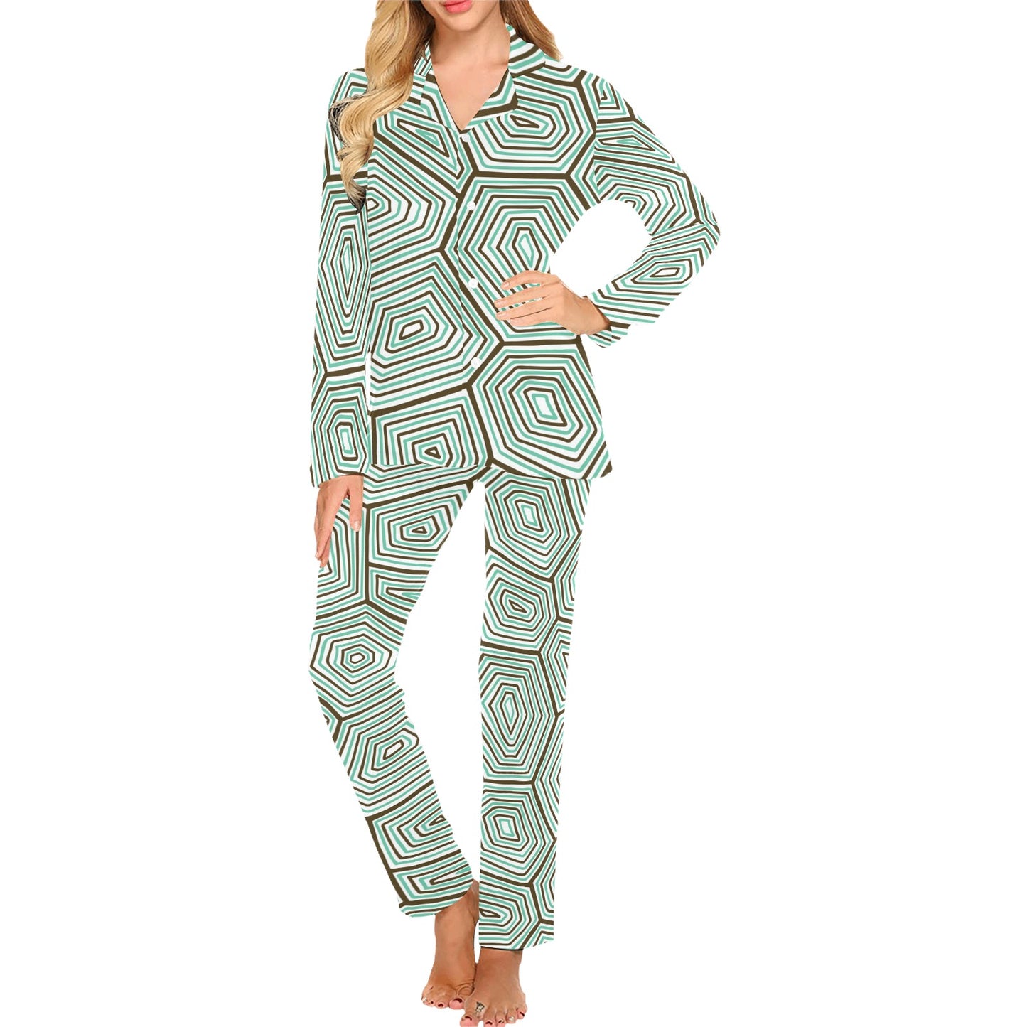Sea Turtle Skin Print Women's Long Pajama Set