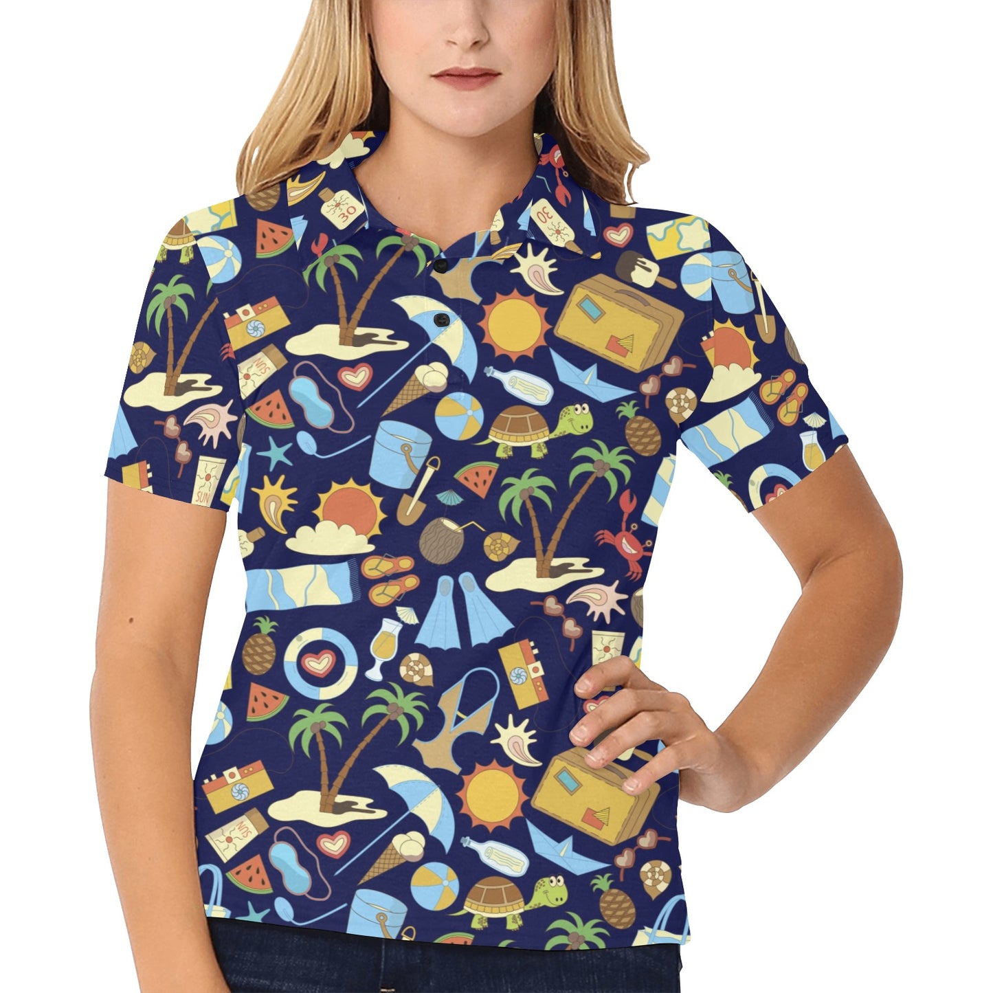 Beach Themed Pattern Print Design 04 Women's Polo Shirt