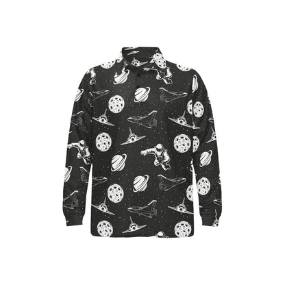 Space Astronauts Print Long Sleeve Polo Shirt For Men's