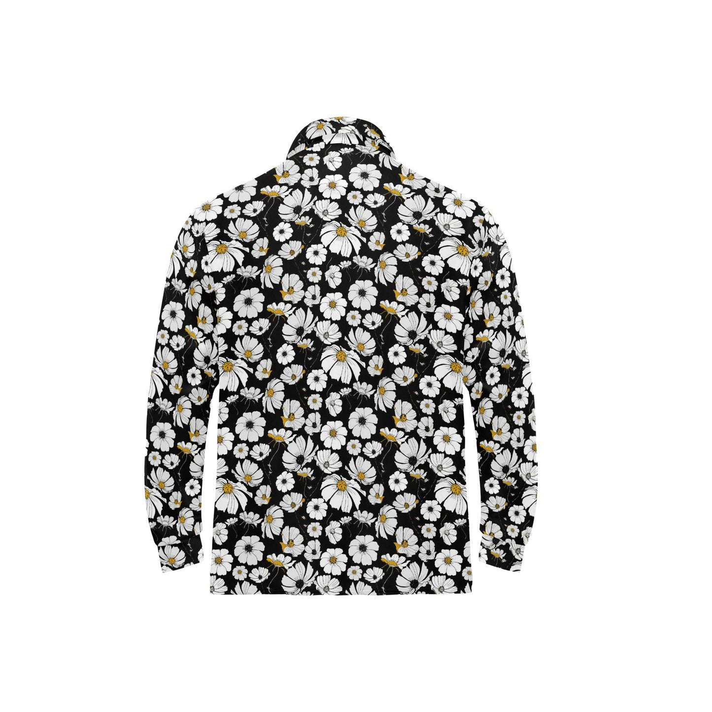 Daisy Pattern Print Design 02 Long Sleeve Polo Shirt For Men's