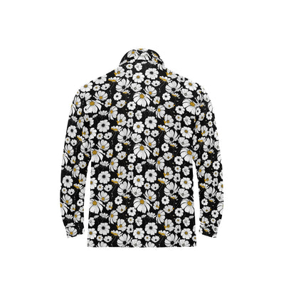 Daisy Pattern Print Design 02 Long Sleeve Polo Shirt For Men's