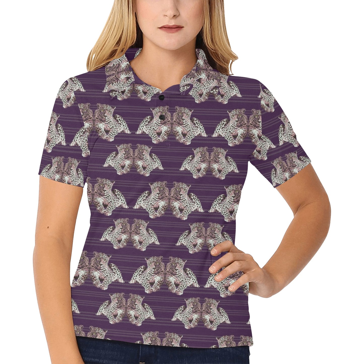 Leopard Pattern Print Design 01 Women's Polo Shirt