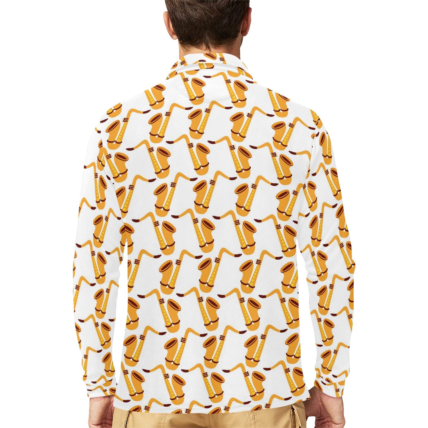 Saxophone Print Design LKS404 Long Sleeve Polo Shirt For Men's