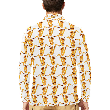 Saxophone Print Design LKS404 Long Sleeve Polo Shirt For Men's