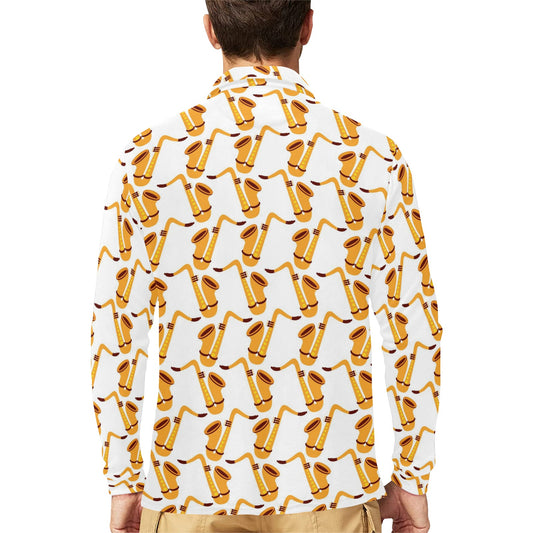 Saxophone Print Design LKS404 Long Sleeve Polo Shirt For Men's