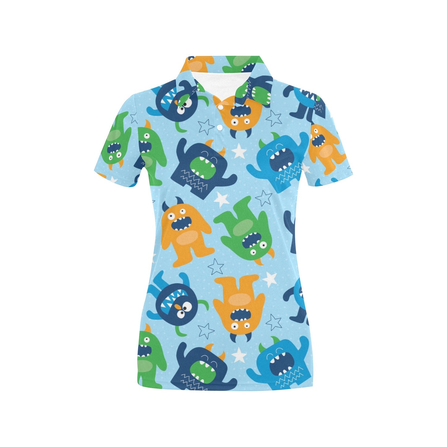 Monster Cartoon Pattern Print Design 04 Women's Polo Shirt