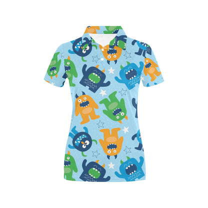 Monster Cartoon Pattern Print Design 04 Women's Polo Shirt