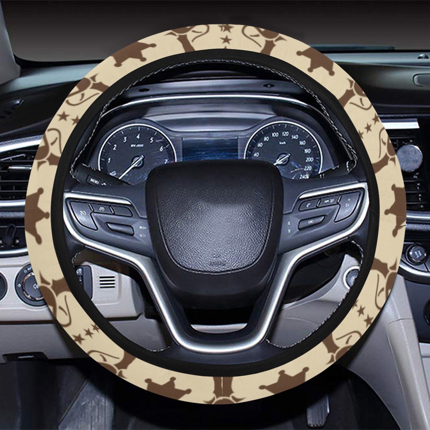 Western Cowboy Print Design LKS302 Steering Wheel Cover with Elastic Edge