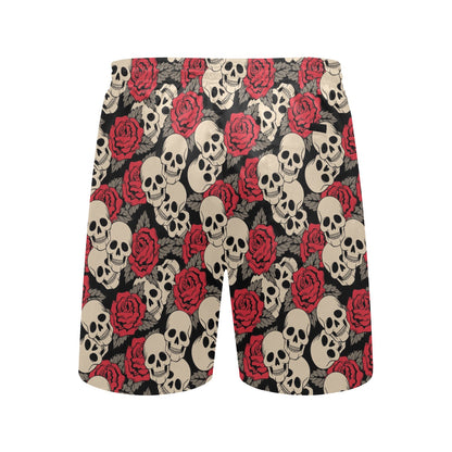 Skull And Roses Print Design LKS301 Men's Swim Trunks Beach Shorts