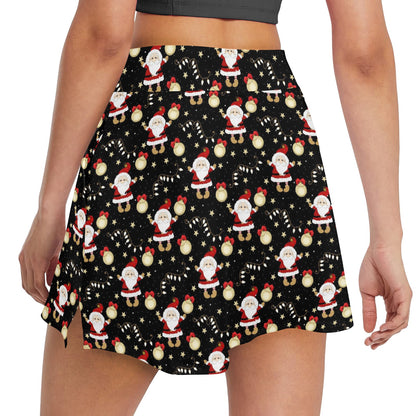 Santa Christmas Themed Print Design LKS307 17" Golf & Pickleball Skort with Pockets