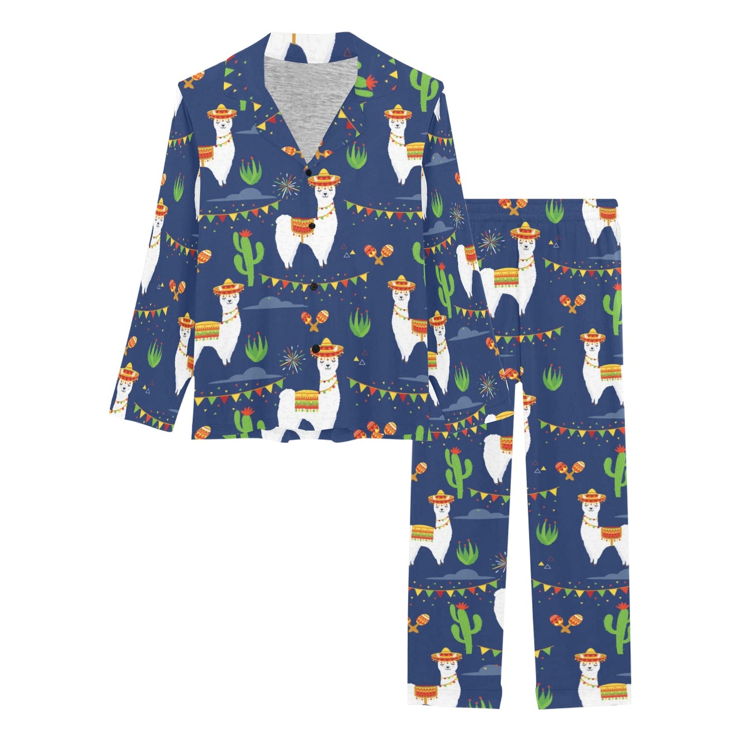 Llama Cactus Pattern Print Design 05 Women's Long Pajama Set
