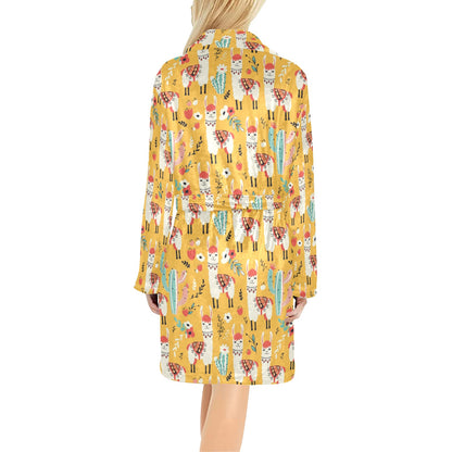 Llama Cute Themed Print Women's Fleece Robe