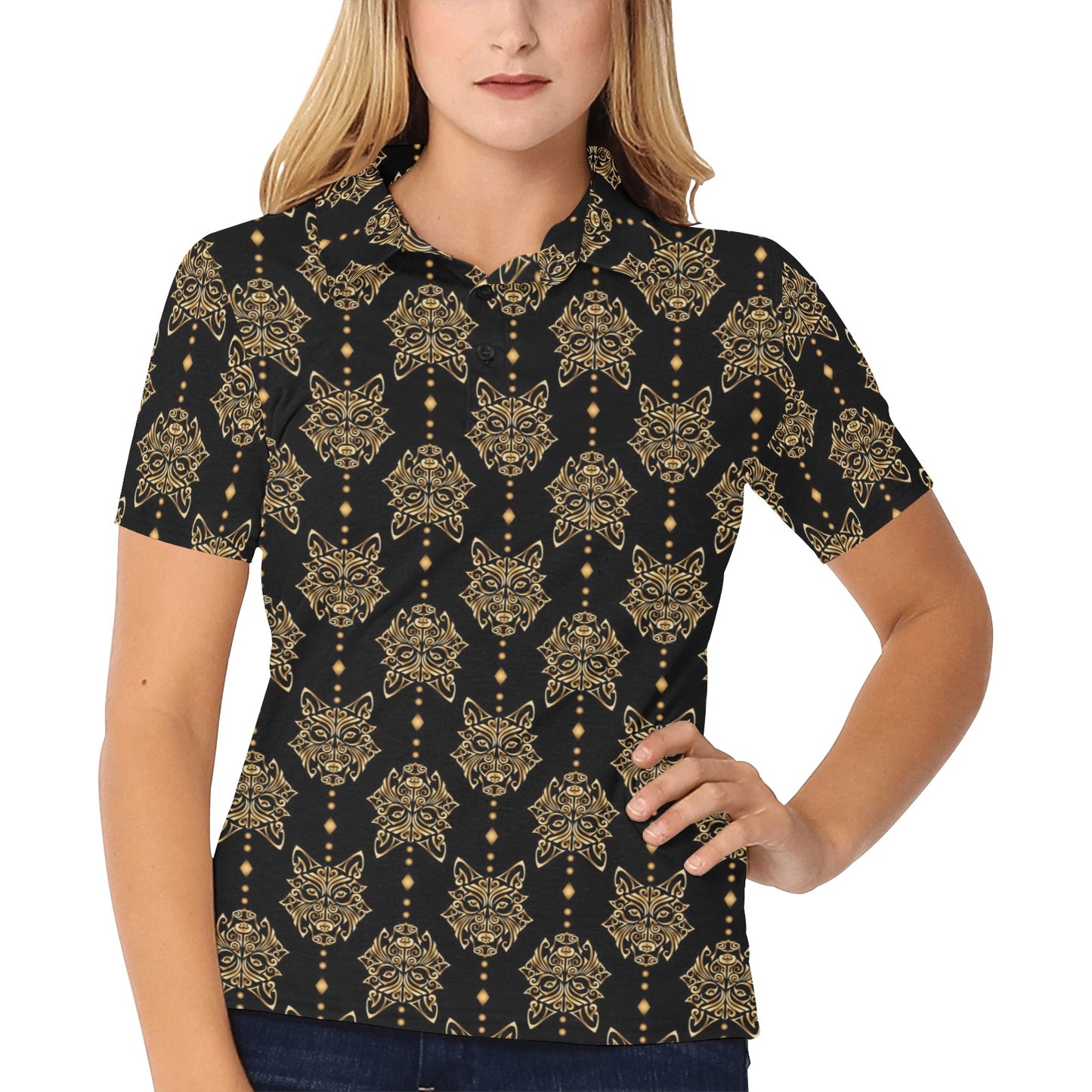 Aztec Wolf Pattern Print Design 04 Women's Polo Shirt