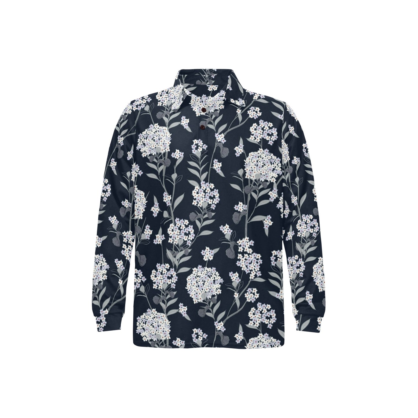 Hydrangea Pattern Print Design HD07 Long Sleeve Polo Shirt For Men's