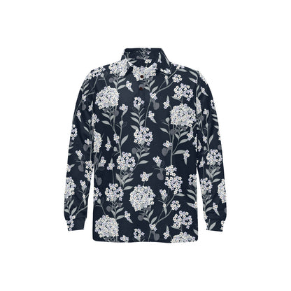 Hydrangea Pattern Print Design HD07 Long Sleeve Polo Shirt For Men's