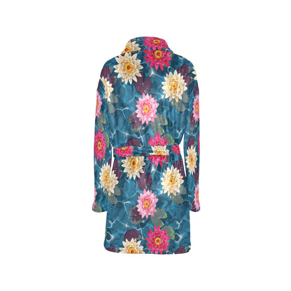 Water Lily Pattern Print Design WL05 Women's Fleece Robe