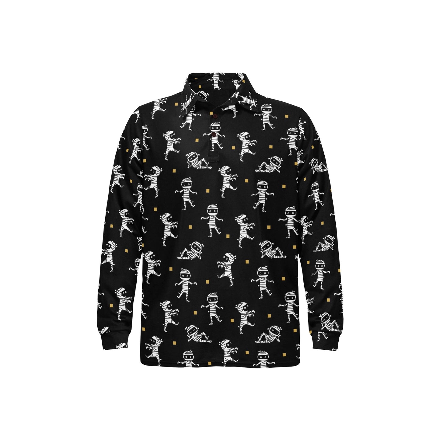 Mummy Cute Print Design LKS301 Long Sleeve Polo Shirt For Men's