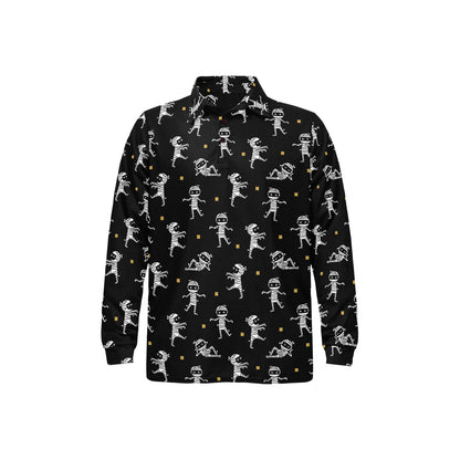 Mummy Cute Print Design LKS301 Long Sleeve Polo Shirt For Men's