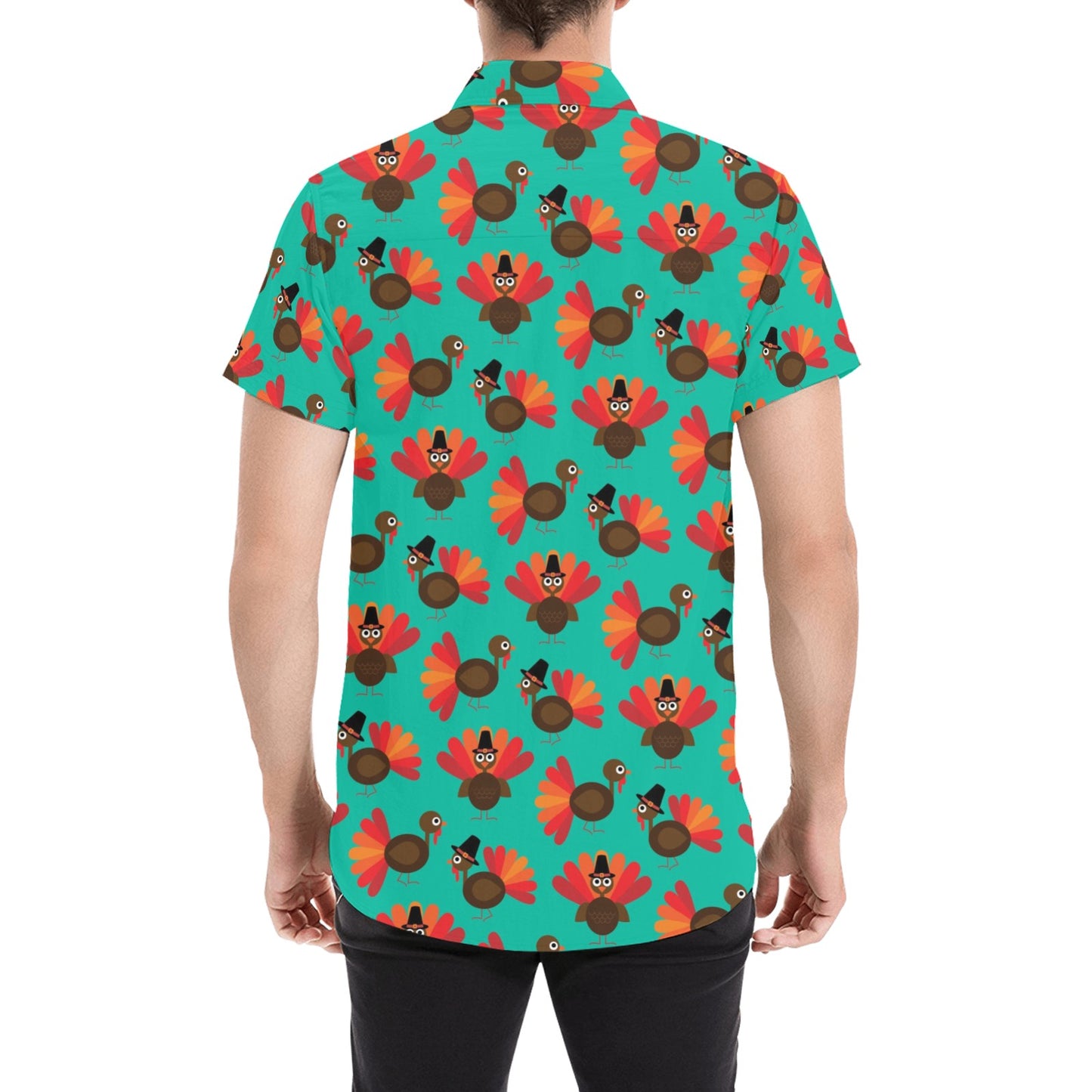 Turkey Print Design LKS402 Men Short Sleeve Button Up Shirt