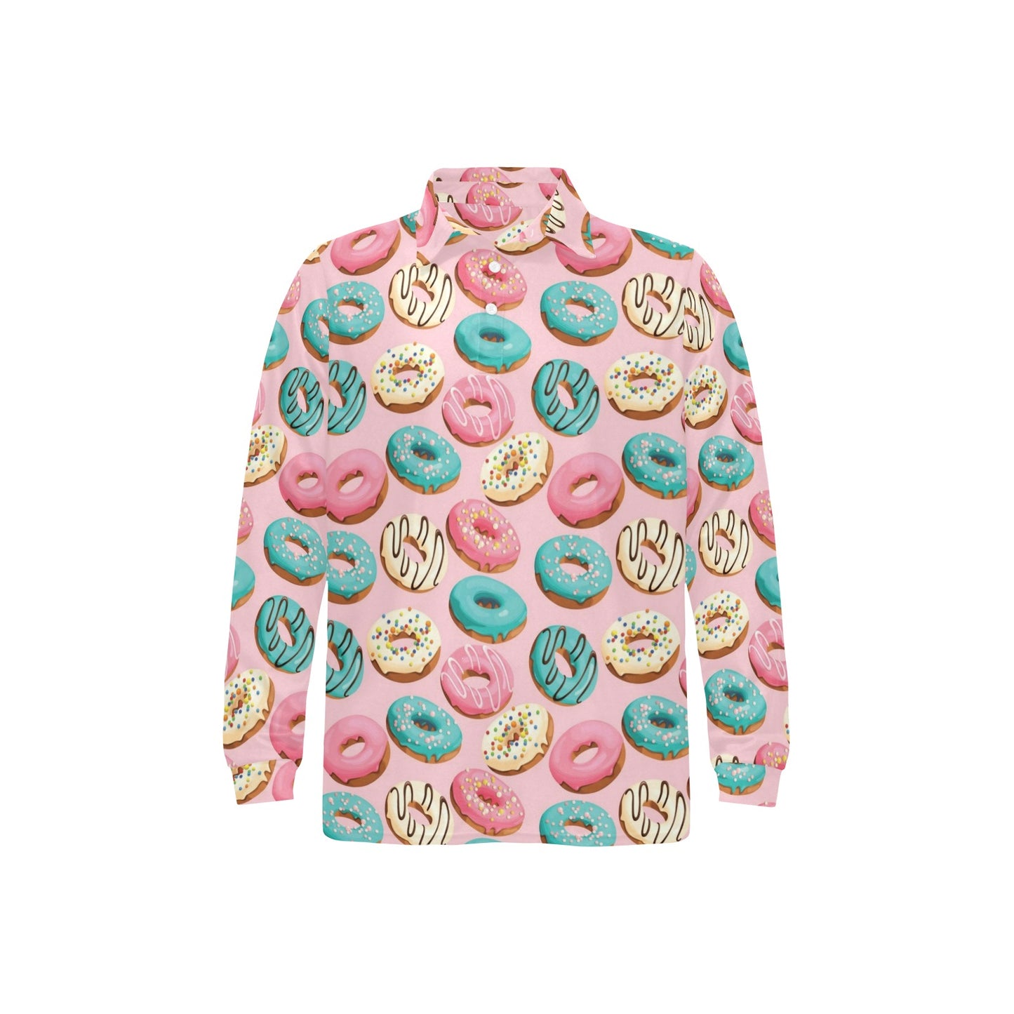 Donut Pattern Print Design DN06 Long Sleeve Polo Shirt For Men's