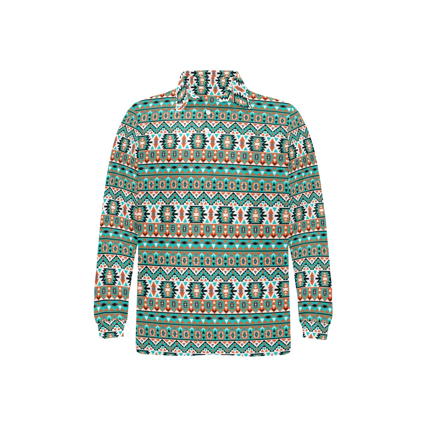 Indian Navajo Ethnic Themed Design Print Long Sleeve Polo Shirt For Men's
