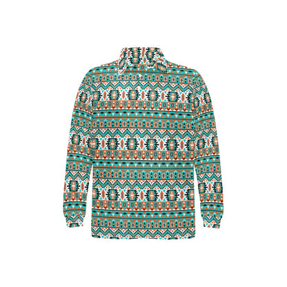 Indian Navajo Ethnic Themed Design Print Long Sleeve Polo Shirt For Men's