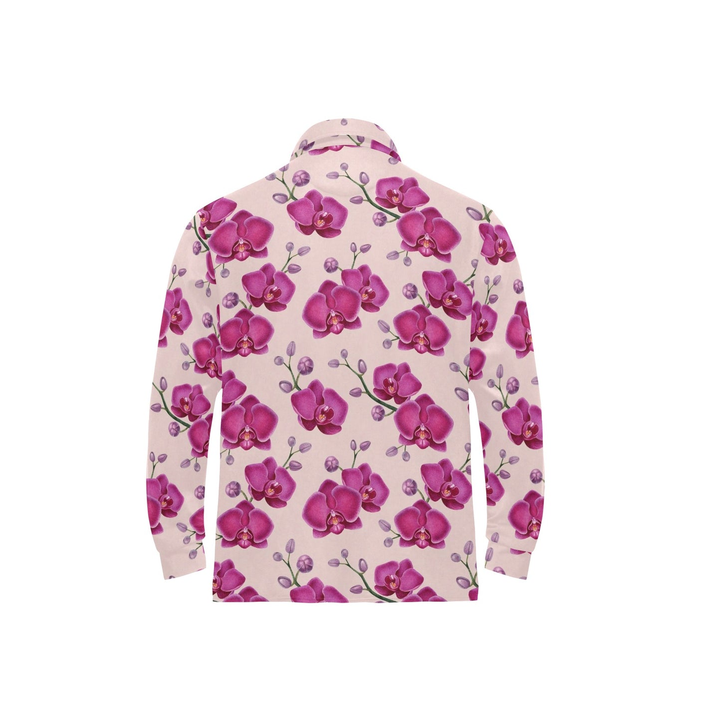 Orchid Purple Pattern Print Design OR04 Long Sleeve Polo Shirt For Men's