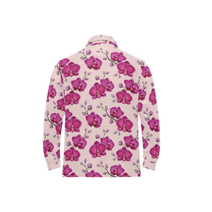 Orchid Purple Pattern Print Design OR04 Long Sleeve Polo Shirt For Men's