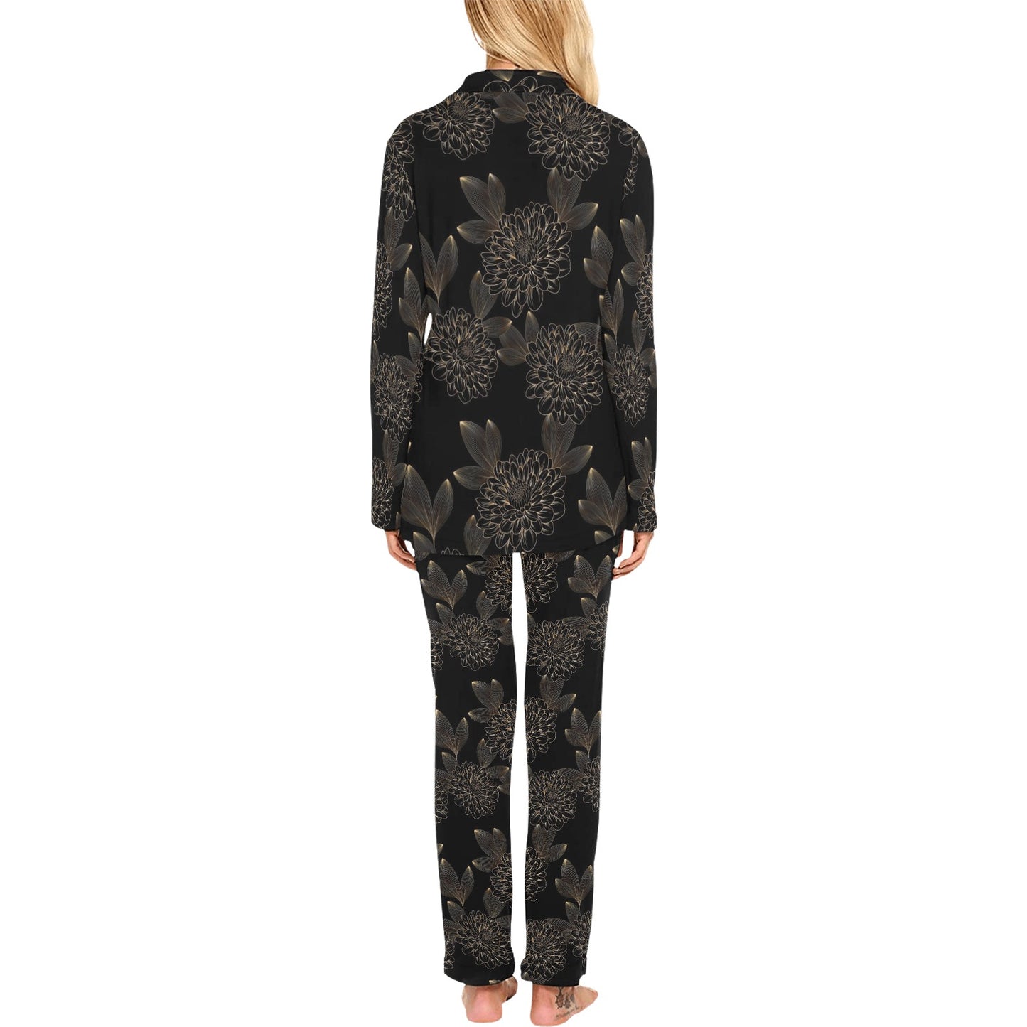 Dahlia Pattern Print Design DH04 Women's Long Pajama Set