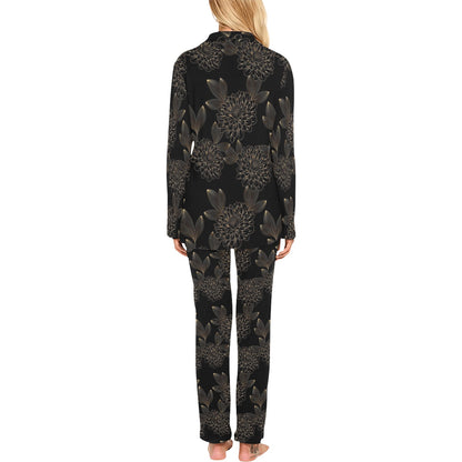 Dahlia Pattern Print Design DH04 Women's Long Pajama Set