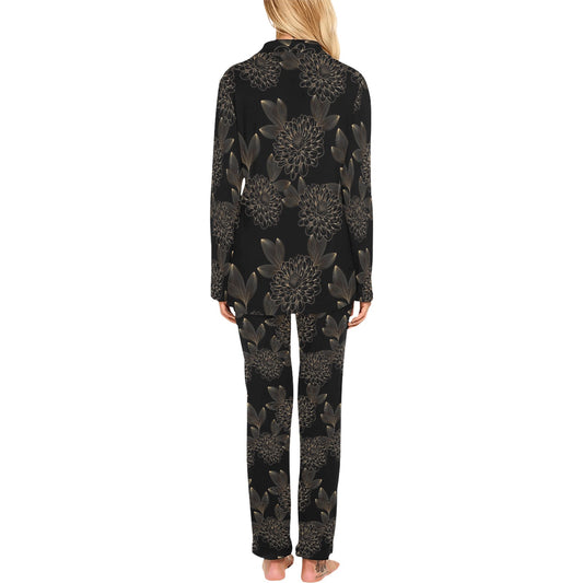 Dahlia Pattern Print Design DH04 Women's Long Pajama Set