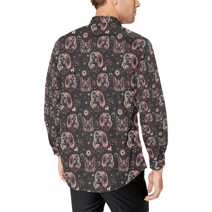 Third Eye Girl Cat Print Design LKS305 Men's Long Sleeve Dress Shirt
