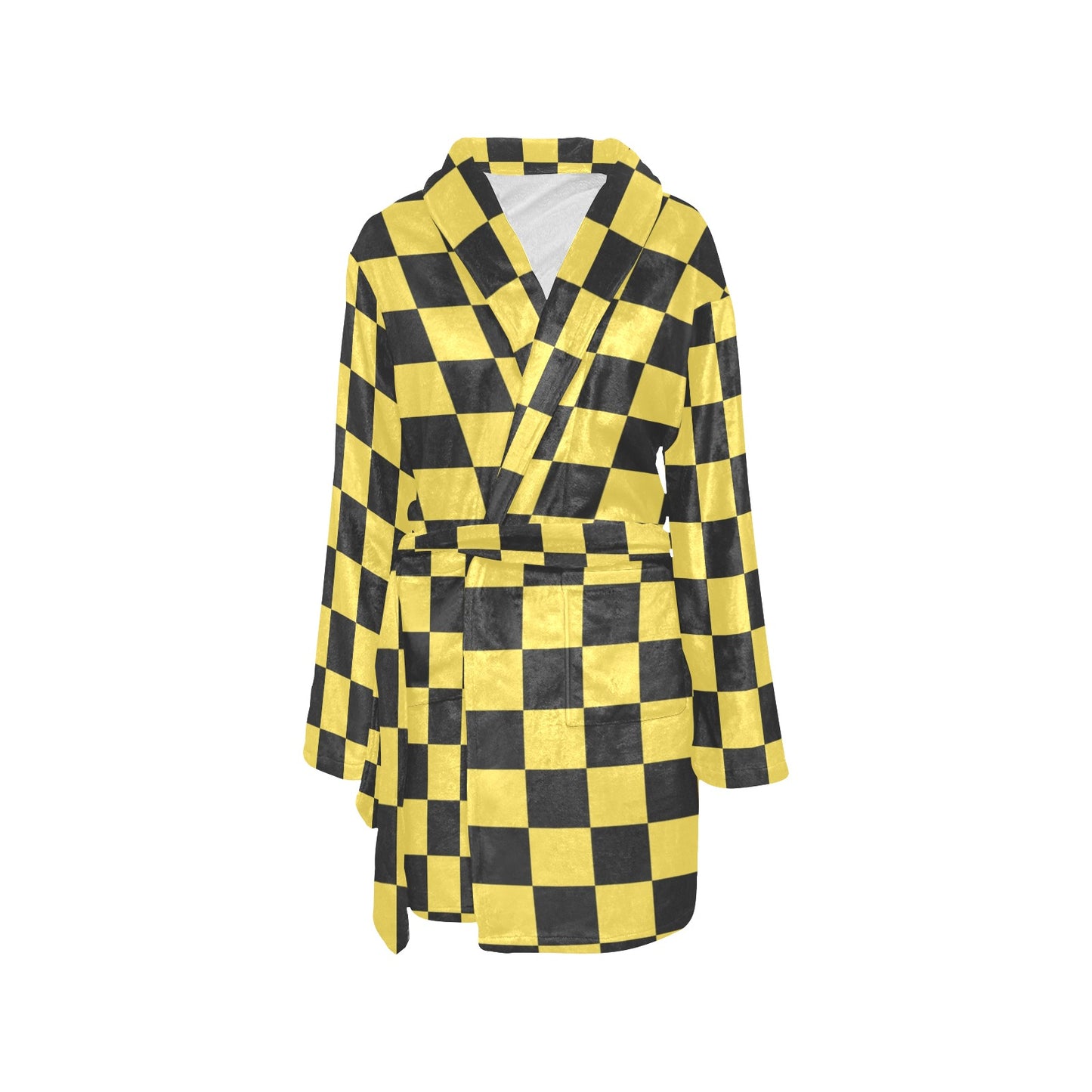 Checkered Yellow Pattern Print Design 03 Women's Fleece Robe