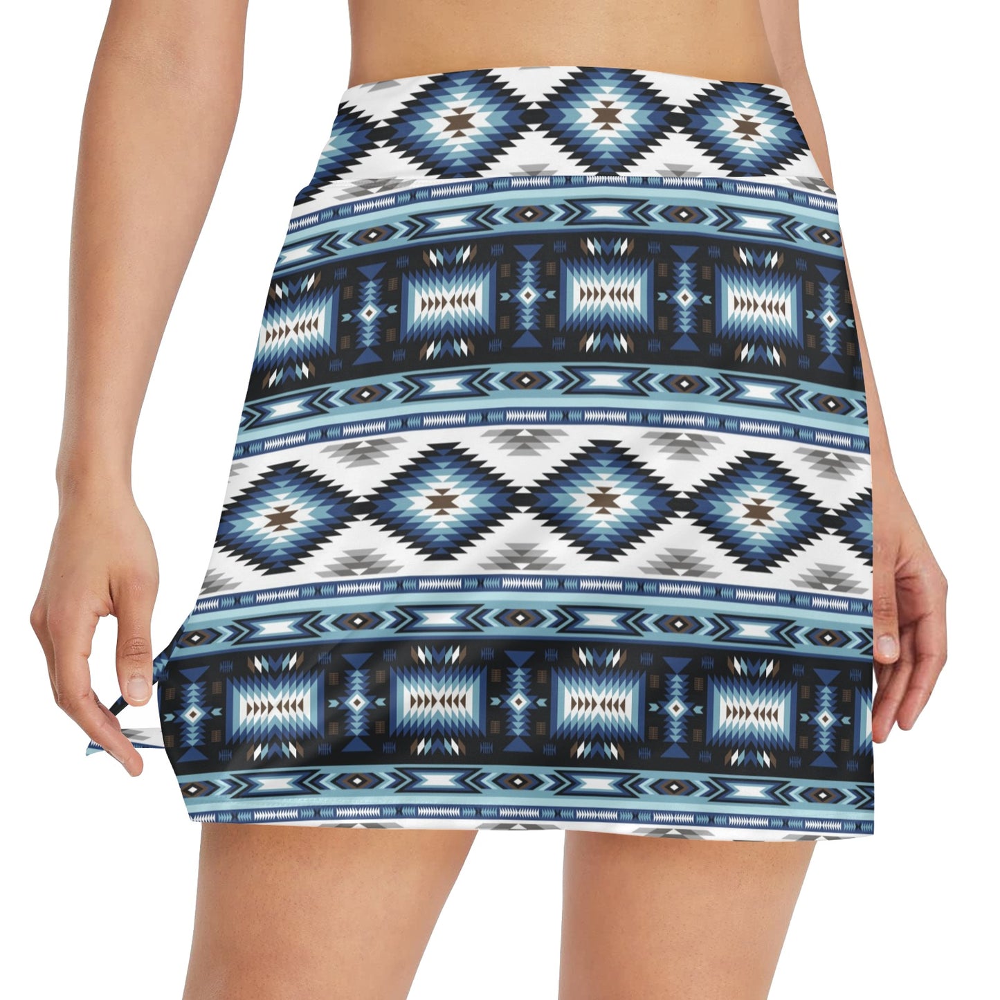 Navajo Dark Blue Print Pattern 17" Golf & Pickleball Skort with Pockets