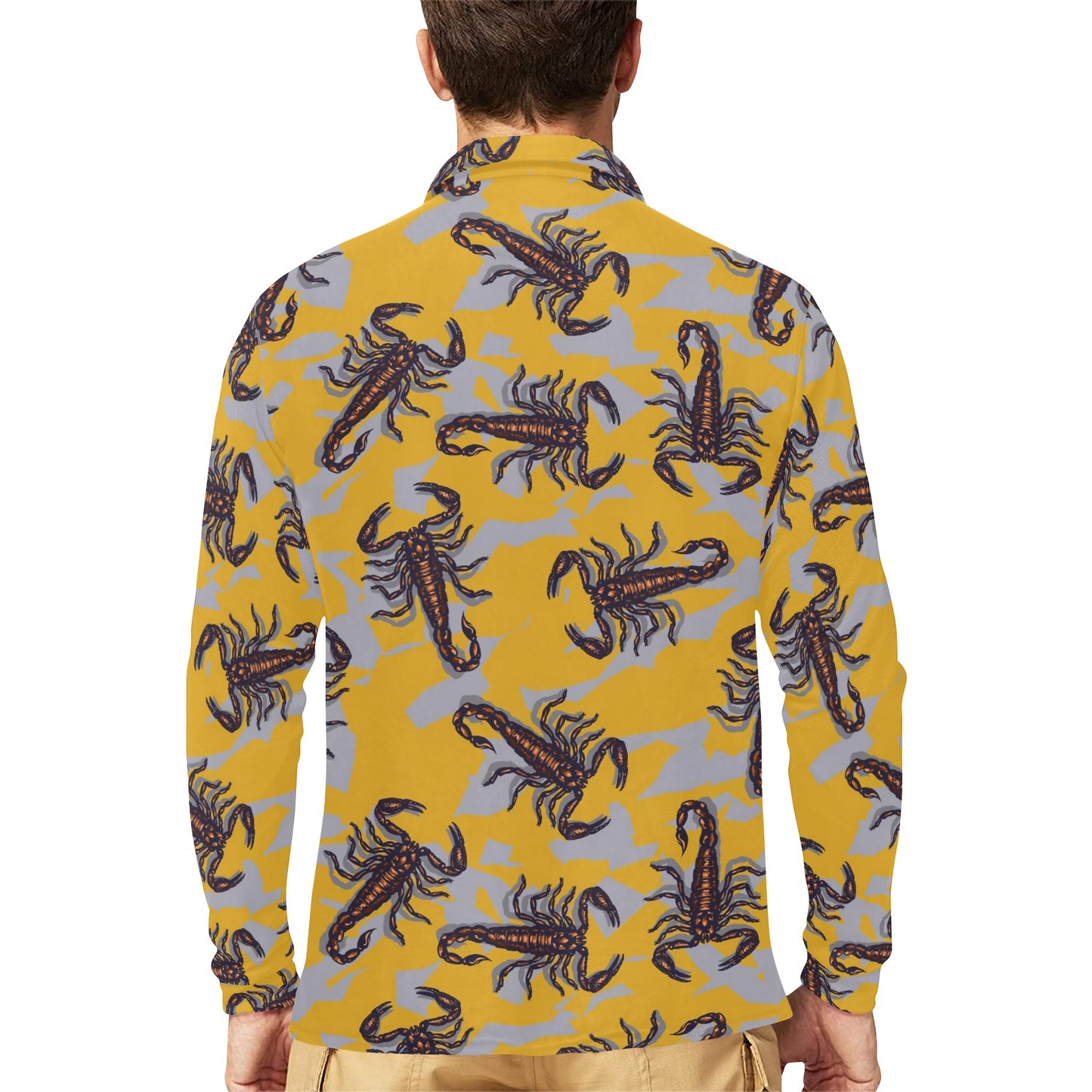 Scorpion Pattern Print Design 01 Long Sleeve Polo Shirt For Men's