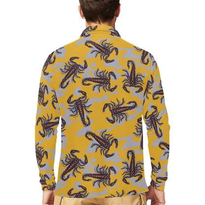Scorpion Pattern Print Design 01 Long Sleeve Polo Shirt For Men's