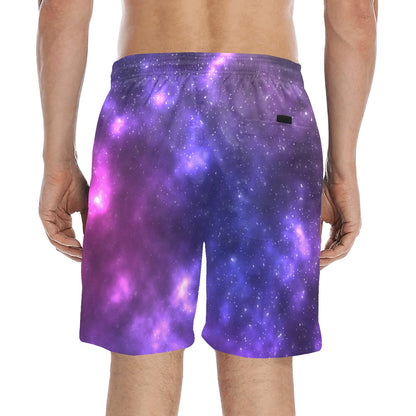 Celestial Purple Blue Galaxy Men's Swim Trunks Beach Shorts