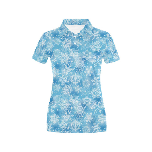 Snowflake Blue Print Design LKS301 Women's Polo Shirt
