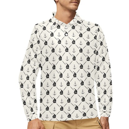 Sailboat Print Design LKS302 Long Sleeve Polo Shirt For Men's