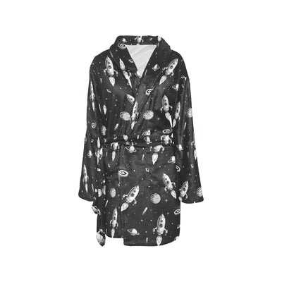 Space Rocket Print Design LKS303 Women's Fleece Robe