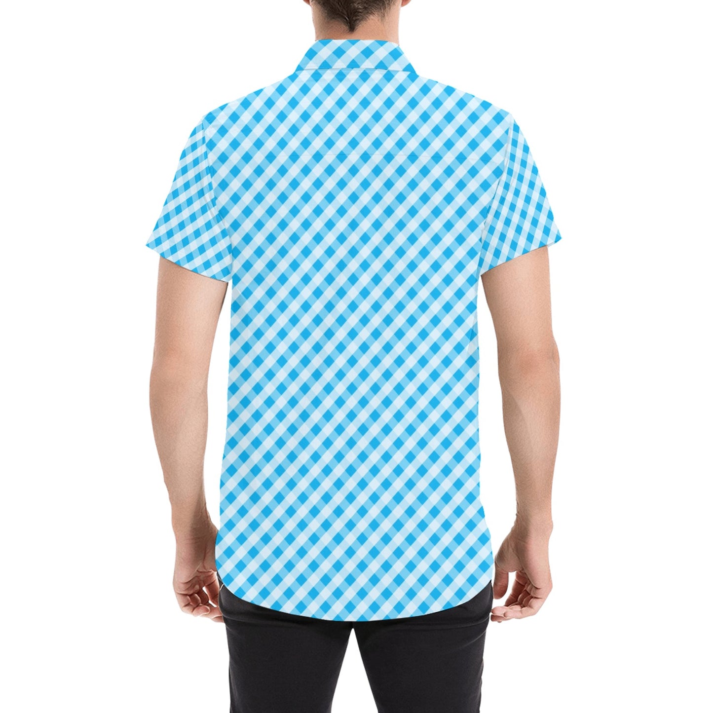Gingham Print Design LKS401 Men Short Sleeve Button Up Shirt