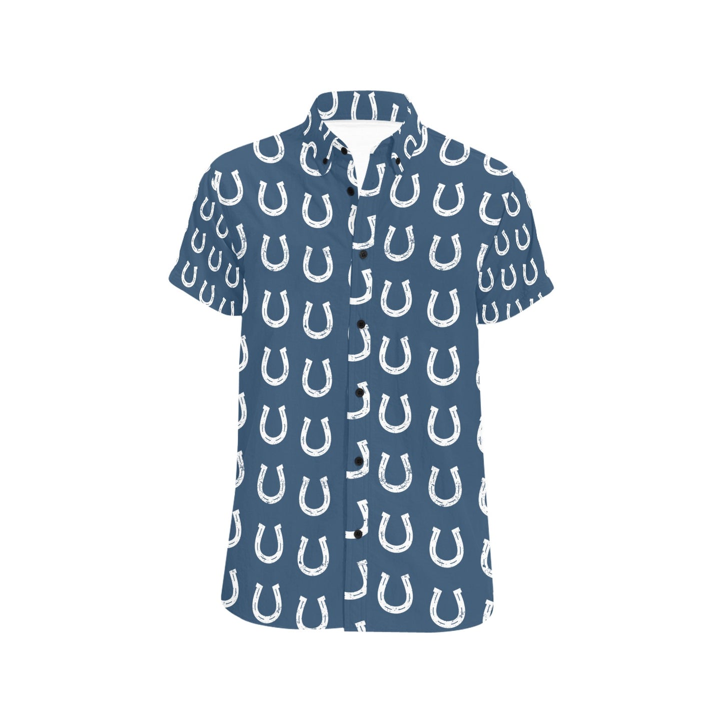 Horseshoe Print Design LKS301 Men Short Sleeve Button Up Shirt