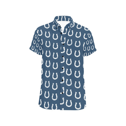 Horseshoe Print Design LKS301 Men Short Sleeve Button Up Shirt
